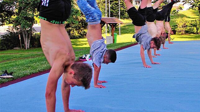 Handstandübungen sind regelmäßig dabei, wenn die Black Forest Wolves trainieren. Stehend und laufend.
