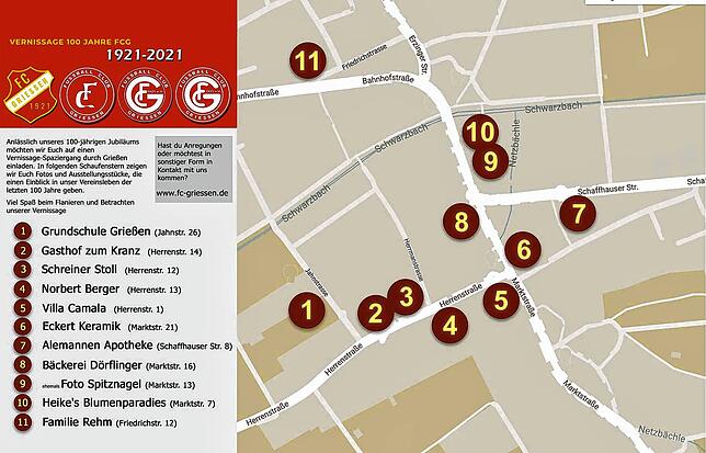 Spaziergang: Elf Schaufenster in Geschäften und Einrichtungen des Dorfs bieten einen Streifzug durch 100 Jahre Geschichte des FC ...