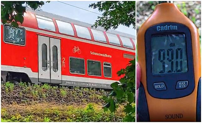 Bei unserer Messung im Juni in VS-Villingen kommt ein Zug sogar auf 99 Dezibel. Das ist so laut wie in der Disco.