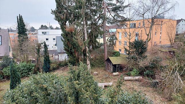 (Archivbild) Blick von oben auf das Grundstück am Renkenweg 3 in Staad. Darum herum befindet sich eine aufgelockerte ...