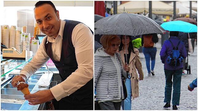 Ende August verkauft Francesco Pugliese im Café Venezia die Eiskugeln im Akkord. Anfang August war das angesichts heftiger Regenfälle ...