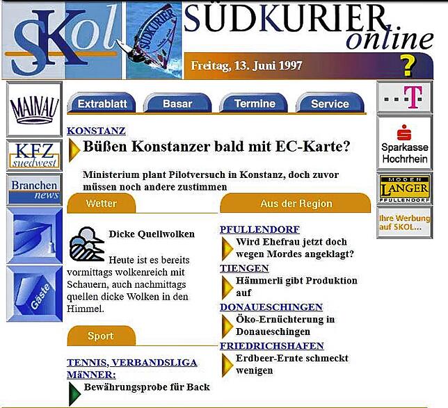 Bild 1: Digitale Zeitreise: So haben sich Webseiten aus der Region in drei Jahrzehnten verändert