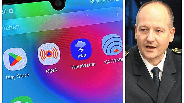 Das Warnen der Bevölkerung funktioniert dieses Jahr wieder insbesondere per App. Hier links zu sehen sind Nina, Warnwetter und Katwarn. ...