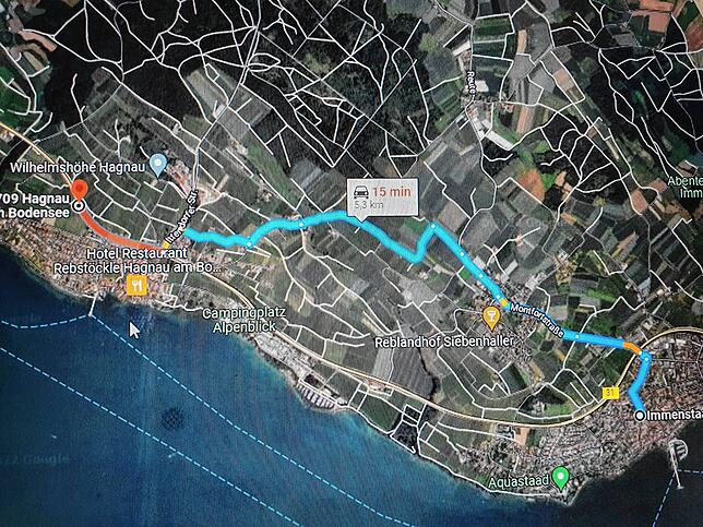Statt über die B31 schlägt die Navigationsapp schon mal den Weg von Immenstaad über Kippenhausen nach Hagnau vor.