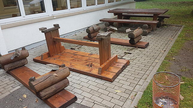 Oktober 2018: Die Holzbänke und -tische sind aus ihren Verankerungen gerissen. Nicht das erste Mal.