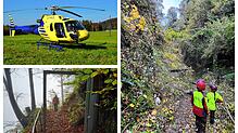 In der Marienschlucht laufen Arbeiten. Gehölze wurden zurückgeschnitten. Ein Hubschrauber transportiert es ab und transportiert Material ...