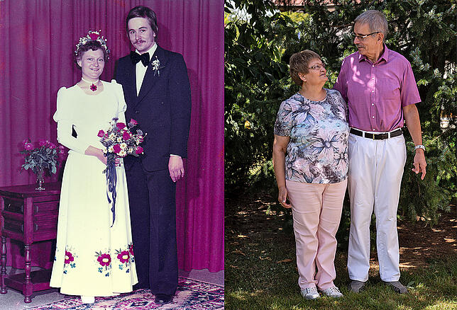 Damals und heute: 1972 lernen sich Edith und Berthold Arendt im Engel kennen. Drei Jahre später heiraten sie. Heute leben sie in Bretten ...