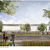 Das geplante Sportzentrum von der Sankt-Johann-Straße aus betrachtet. Bild: Wulf Architekten