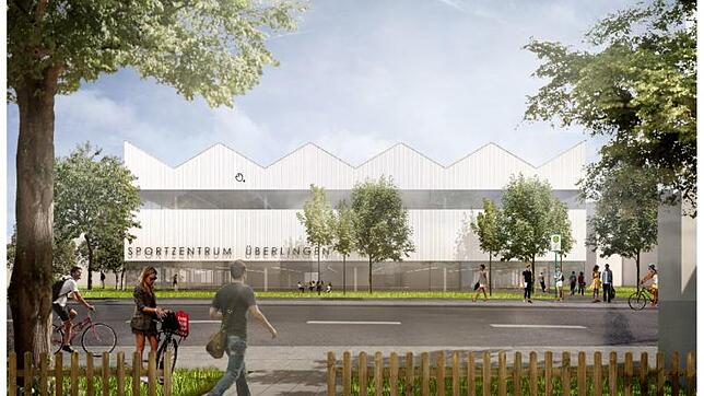Das geplante Sportzentrum von der Sankt-Johann-Straße aus betrachtet. Bild: Wulf Architekten