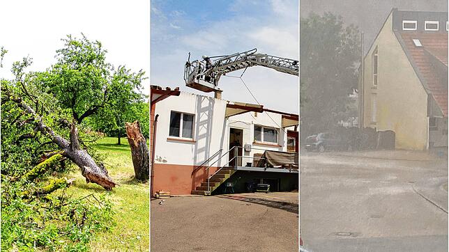 Ein heftiges Unwetter im Kreis Sigmaringen sorgte für erhebliche Schäden. In Sauldorf-Boll (Mitte) wurde ein Haus abgedeckt.