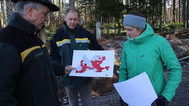 Kreisforstamtsleiter Helge von Gilsa (v. l.), Wolfgang Walz, Revierförster Albbruck-Dogern, und die neu eingestellte ...