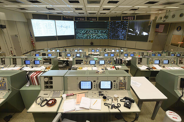 Das restaurierte Mission Control Center der Nasa: Hier kamen vor 50 Jahren die Funksprüche der Astronauten auf dem Mond an.