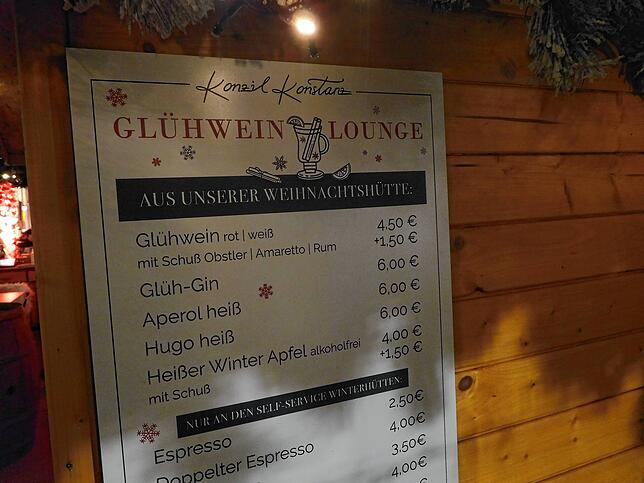 Preise der Glühwein Lounge beim Konstanzer Konzil.