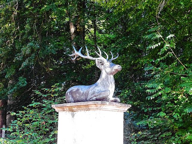 Ein Hirsch bewacht den Eingang zum Wildpark Josefslust.