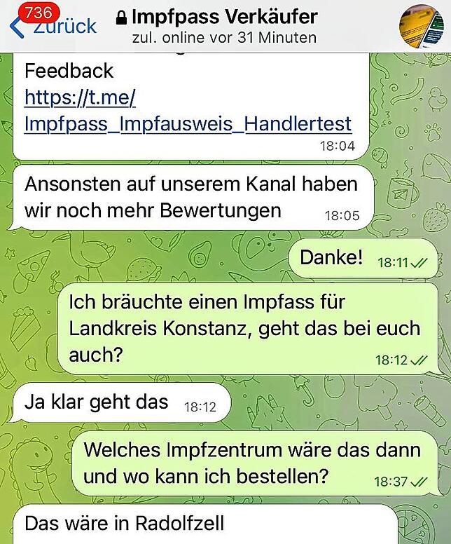 Der „Verkäufer“ nennt Radolfzell als Ort der Impfung für das gefälschten Zertifikat
