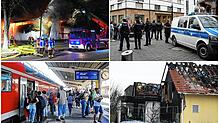 Einige der Blaulicht-Einsätze, die 2022 für Aufsehen gesorgt haben: Der Brand der Friedenskirche, Massenschlägerei in der Singener ...