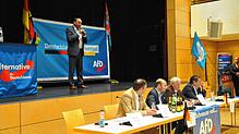 Stand am Freitag noch auf der Bühne beim AfD-Bürgerdialog in Rielasingen-Worblingen: Landtagsabgeordneter Bernhard Eisenhut. Nun ist er ...