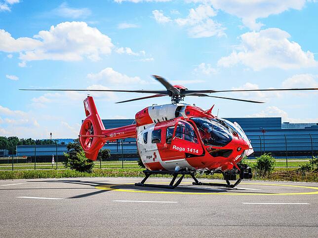 So sieht der Rettungshelikopter vom Typ Airbus H145 D3 aus. Seit dem 21. Juli 2025 ist er vom Euro-Airport aus im Einsatz.