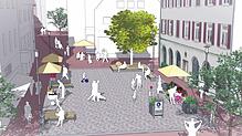 Der Hirsoner Platz auf einer Visualisierung, so, wie die Planer ihn nach der Sanierung sehen. Bild: Stadt Schramberg