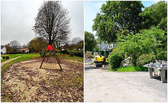 Der Spielplatz Riedwies muss aufgewertet werden (linkes Bild): Hier war sich der Gemeinderat einig. Dazu gab es im Sommer 2022 eine ...