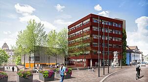Soll das St. Georgener Rathaus nach der Sanierung eine rote Fassade bekommen? Zur Auswahl stehen aber auch Grün und Grau. Die Bürger ...