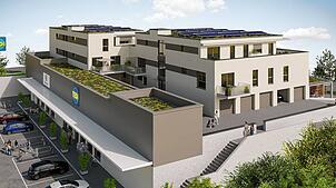 So soll der Wohn- und Geschäftskomplex „Wohnen im Blumberg Quartier“ des Investors Activ Group nach seiner Fertigstellung zum Ende des ...