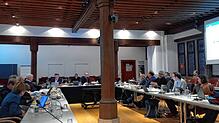Steht im Weg: Oberbürgermeister Uli Burchardt (links neben der Säule) stört sich an der in der Mitte des Ratssaales befindlichen Säule. ...