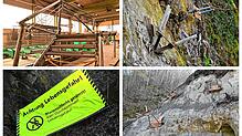 Oben links das Treppenmodell, unten links die zweite Absperrung an der Marienschlucht unten, oben rechts eine Nahaufnahme eines ...