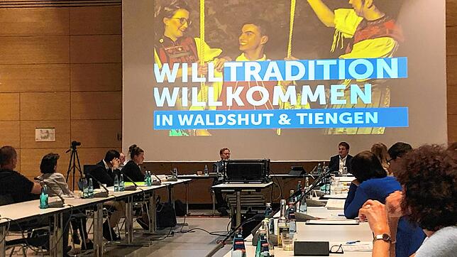 Die drei in Waldshut-Tiengen ansässigen Gewerbevereine planen erstmals eine gemeinsame Imagekampagne. Im Bild ist auf einer Großleinwand ...