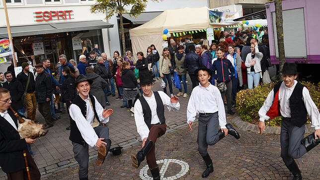 Die fünf Jungs aus der ungarischen Partnerstadt Vac unterhalten 2017 die Herbstfest-Besucher mit ihren Volkstänzen ganz spontan auf der ...