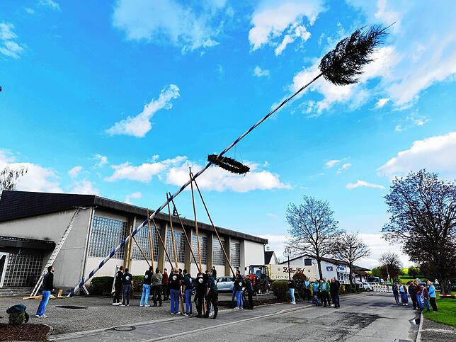 Die Katholische Landjugend gab mit dem traditionellen Aufstellen des Maibaumes an der Hohenfelshalle den Startschuss zum Maifest.