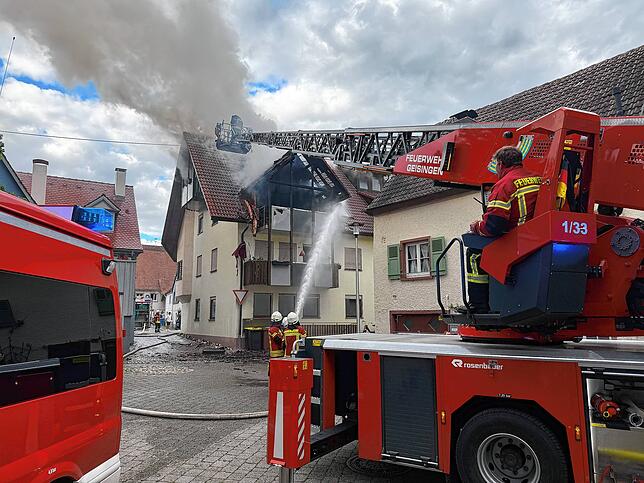 Die Feuerwehr bei den Löscharbeiten.