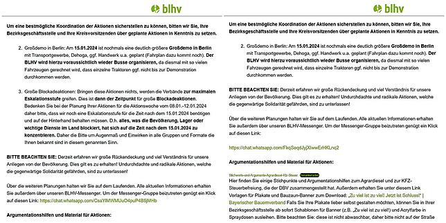 Der BLHV stellt für die Proteste seiner Mitglieder Regeln auf und gibt Tipps. Inzwischen verschwunden ist der Punkt drei (links), der ...