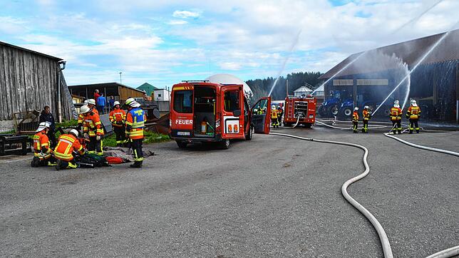 Das fordernde Einsatzszenario auf dem Sohlenmaierhof beinhaltete für die Abteilungswehren Boll, Krumbach und Bietingen die Bergung von ...
