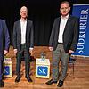 Die zweite SÜDKURIER-Podiumsdiskussion zur OB-Wahl in Überlingen, von links: Kandidat Martin Hahn, Moderator Stefan Hilser, Kandidat und ...