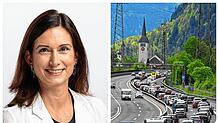 Maja Riniker, FDP, ist Präsidentin des Schweizer Nationalrats. Sie entschied gegen eine Maut am Gotthard. Rechts der Stau vor dem Tunnel ...