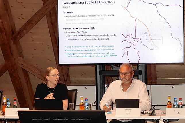 Nora Ebbers vom Freiburger Büro Rapp stellt dem Gemeinderat von Mönchweiler und Bürgermeister Rudolf Fluck die Auswarbeitung zum ...