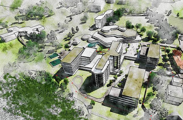 Das Modell der Grossmann Gruppe zeigt das künftige Senioren-Gesundheitszentrum. Der Investor will die Brache der ehemaligen HEK-Klinik ...
