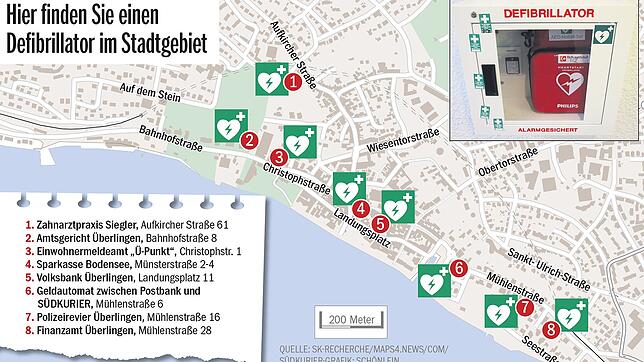 Hier gibt es Defibrillatoren im Bereich der Innenstadt.
