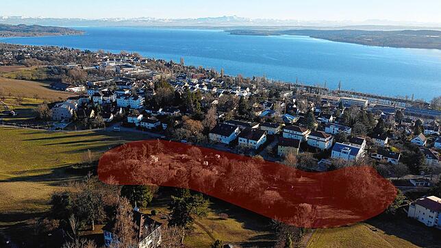 Auf der bisher als Kleingartenanlage genutzten Fläche (rot markierte Fläche) an der Rauensteinstraße plant die Stadt Überlingen die ...