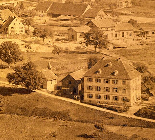 Die 1648 erbaute Ackerrainkapelle im Jahr der Russischen Grippe 1889 neben dem Krankenhaus. Hier wurden höchstwahrscheinlich Wehrer ...