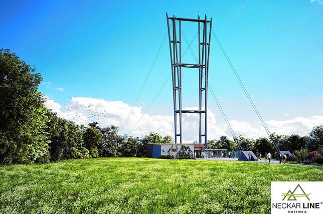 Das ist der geplante Pylon mit dem Betriebsgebäude, wie er von einer Software dargestellt wird.
