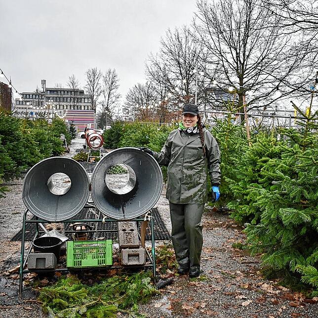Nicole Breuniger verkauft an der Max-Stromeyer-Straße im Konstanzer Industriegebiet Bäume aus dem Odenwald.