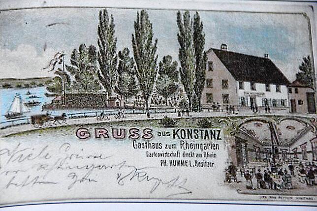 (Archivbild) Die Postkarte aus dem Jahr 1904 zeigt das Gasthaus Rheingarten am Seerhein. Der gebürtige Konstanzer Paul R. Stengele ...