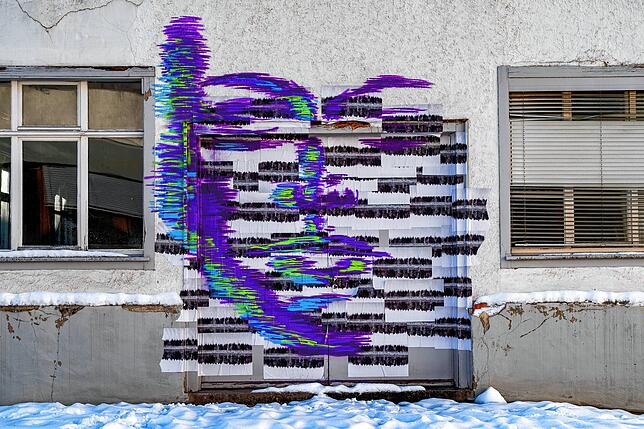 Graffiti an einer Wand der alten SABA-Gebäude.
