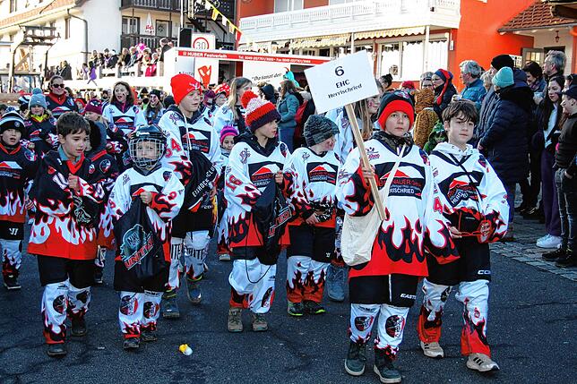 Der Eishockeyclub Herrischried beteiligte sich mit einer Laufgruppe und einem Wagen am Herrischrieder Umzug.