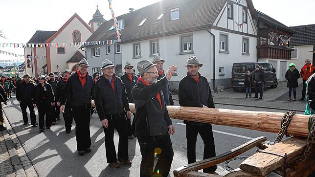 Bild 28: Seenarrentreffen in Dettingen: Auf dem Dorfplatz steht jetzt der Narrenbaum