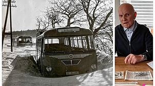 Zwei Postbusse blieben am 21. Januar 1963 auf ihrer Fahrt von Waldshut nach St. Blasien auf der B 500 zwischen Bannholz und Oberalpfen ...