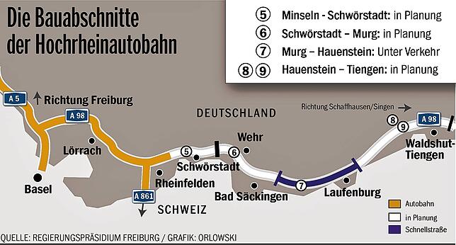 Bild 1: A98 rund um Waldshut: Deges stellt die Vorzugsvariante vor