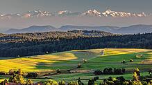 Die nach Süden geneigten Hochflächen des Hotzenwalds eröffnen einen herrlichen Blick über den Schweizer Jura bis hin zu den imposanten ...